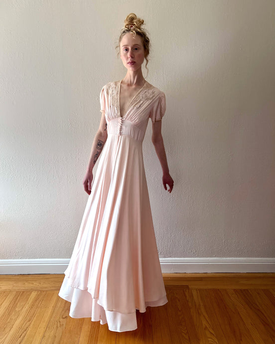 1930s peignoir set . vintage 30s slip dress and robe . size xs to small