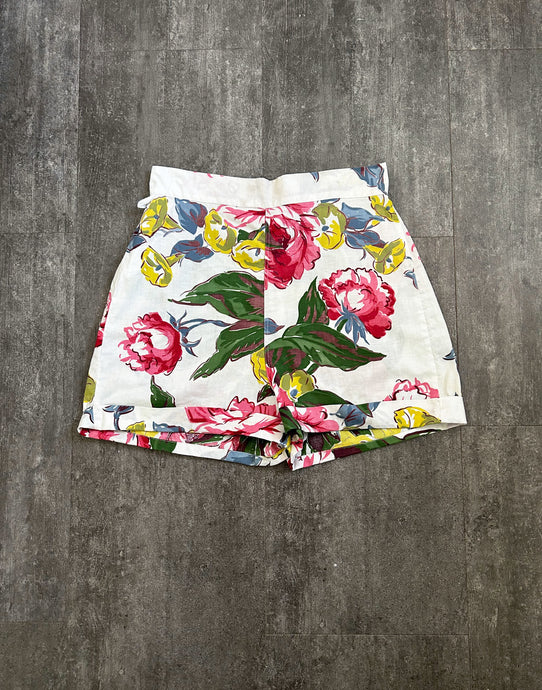 1940s shorts . vintage 40s floral shorts . 31 waist