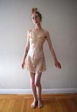 Load image into Gallery viewer, 1930s silk and tambour lace mini slip . bias cut slip . size xs