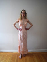 Load image into Gallery viewer, 1930s 1940s pink satin slip dress . lace trim nightgown . size small to m/l