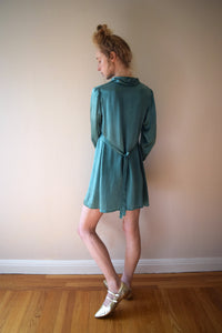 Vintage 1920s green silk satin tunic . size xs to small