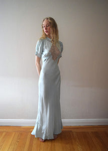 1930s 1940s aqua silk satin gown . vintage slip dress . size xs to small