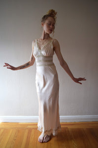 1930s silk bias cut slip dress . 30s pale pink nightgown . size xxs to xs