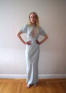 1930s 1940s aqua silk satin gown . vintage slip dress . size xs to small