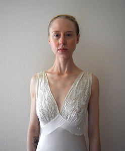 1930s ivory silk satin and lace gown . vintage slip dress . size xs to small