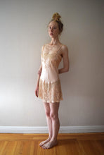 Load image into Gallery viewer, 1930s silk and tambour lace mini slip . bias cut slip . size xs