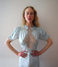 Load image into Gallery viewer, 1930s 1940s aqua silk satin gown . vintage slip dress . size xs to small