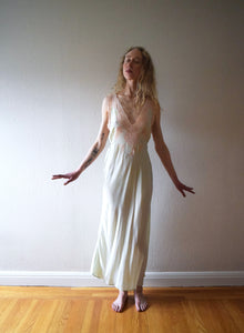 1930s green silk bias cut slip dress . vintage nightgown