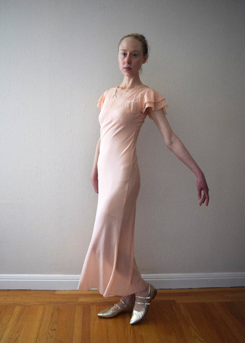 Vintage 1930s silk bias cut gown . 30s slip dress . size xxs to xs