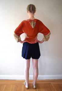 1930s silk velvet and gold lamé blouse . size xs to small