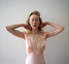 Load image into Gallery viewer, 1930s 1940s pink satin slip dress . lace trim nightgown . size small to m/l