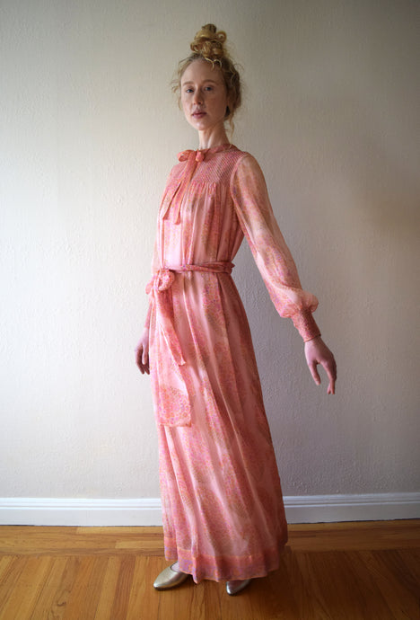 1970s Treacy Lowe dress . vintage silk chiffon gown . size xs to small