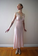 Load image into Gallery viewer, 1940s bias cut gown . vintage rayon and lace slip dress . size xs to small