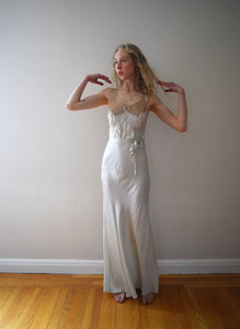 1930s silk charmeuse and lace gown . size xs to small