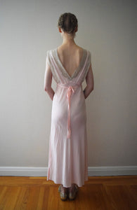 1940s bias cut gown . vintage rayon and lace slip dress . size xs to small