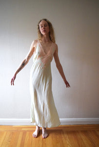 1930s green silk bias cut slip dress . vintage nightgown