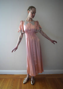 1930s silk rayon satin dressing gown . size xs to small