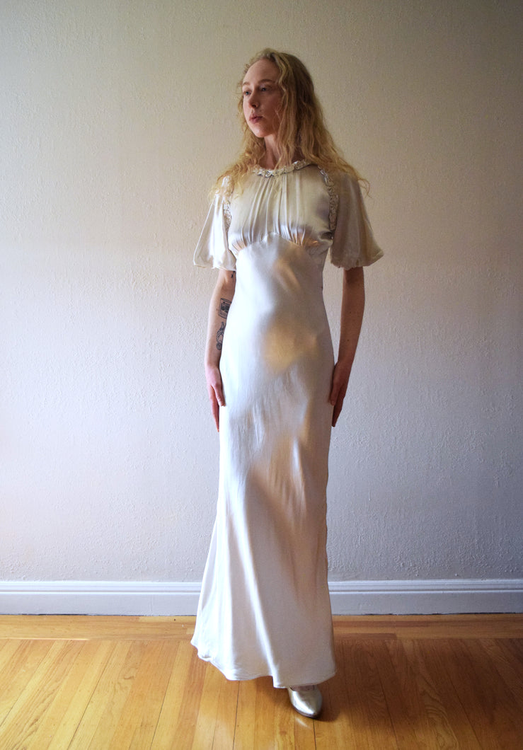 1930s bias cut wedding dress . vintage 30s gown . size small to medium