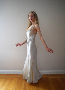 1930s silk charmeuse and lace gown . size xs to small