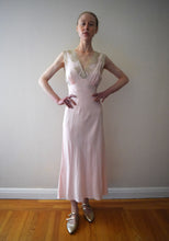 Load image into Gallery viewer, 1940s bias cut gown . vintage rayon and lace slip dress . size xs to small