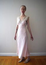 Load image into Gallery viewer, 1940s bias cut gown . vintage rayon and lace slip dress . size xs to small