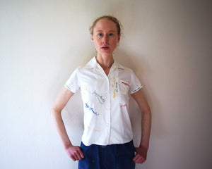 1930s 1940s signature blouse . autograph top shirt . size xxs to xs