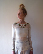 Load image into Gallery viewer, Vintage crochet top . embroidered crochet blouse . size xs to medium