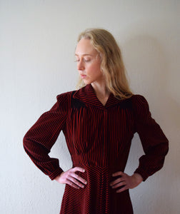 1930s 1940s striped FOGA velvet dress . size small to s/m