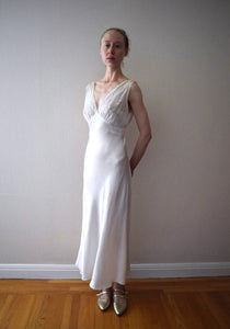 1930s ivory silk satin and lace gown . vintage slip dress . size xs to small