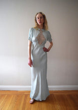 Load image into Gallery viewer, 1930s 1940s aqua silk satin gown . vintage slip dress . size xs to small