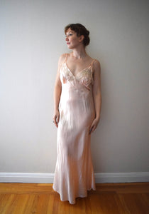 1940s bias cut satin nightgown . vintage slip . size small to m/l