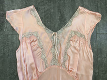 Load image into Gallery viewer, 1930s 1940s pink satin slip dress . lace trim nightgown . size small to m/l