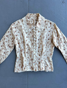 Antique calico blouse . 1880s 1890s print bodice . size xs to small