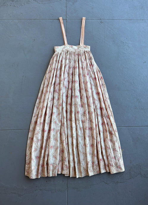 Antique calico skirt . pink floral print skirt . 25-26 waist