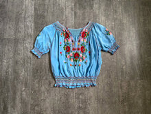 Load image into Gallery viewer, 1930s blue silk Hungarian embroidered blouse . size xs to small