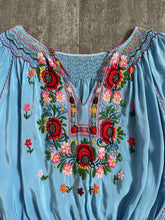 Load image into Gallery viewer, 1930s blue silk Hungarian embroidered blouse . size xs to small