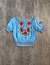 Load image into Gallery viewer, 1930s blue silk Hungarian embroidered blouse . size xs to small