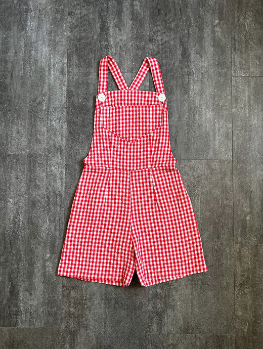 1950s 1960s shortalls . vintage gingham overall shorts . 27 waist