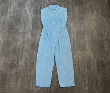 Load image into Gallery viewer, 1950s 1960s jumpsuit . vintage striped seersucker jumpsuit . size medium to m/l