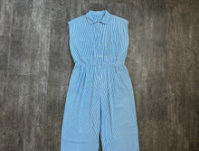 Load image into Gallery viewer, 1950s 1960s jumpsuit . vintage striped seersucker jumpsuit . size medium to m/l