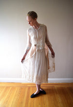 Load image into Gallery viewer, Antique 1910s embroidered net dress . vintage wedding dress . size xs to small