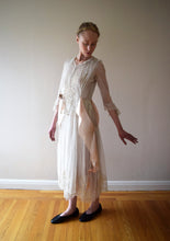 Load image into Gallery viewer, Antique 1910s embroidered net dress . vintage wedding dress . size xs to small