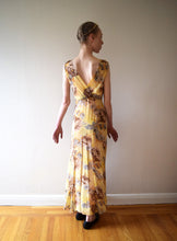 Load image into Gallery viewer, 1930s yellow silk chiffon gown . vintage floral print dress . size xs to small