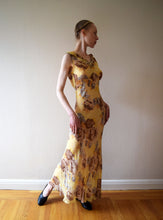 Load image into Gallery viewer, 1930s yellow silk chiffon gown . vintage floral print dress . size xs to small