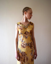 Load image into Gallery viewer, 1930s yellow silk chiffon gown . vintage floral print dress . size xs to small