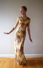 Load image into Gallery viewer, 1930s yellow silk chiffon gown . vintage floral print dress . size xs to small