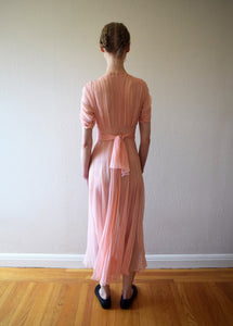 1930s pink silk chiffon dress . vintage gown . size xs to small