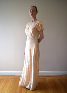 1930s silk jacquard slip dress . 30s gown . size small to medium