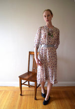 Load image into Gallery viewer, 1930s silk chiffon dress . 30s vintage floral print dress . size medium to large