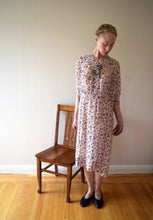 Load image into Gallery viewer, 1930s silk chiffon dress . 30s vintage floral print dress . size medium to large